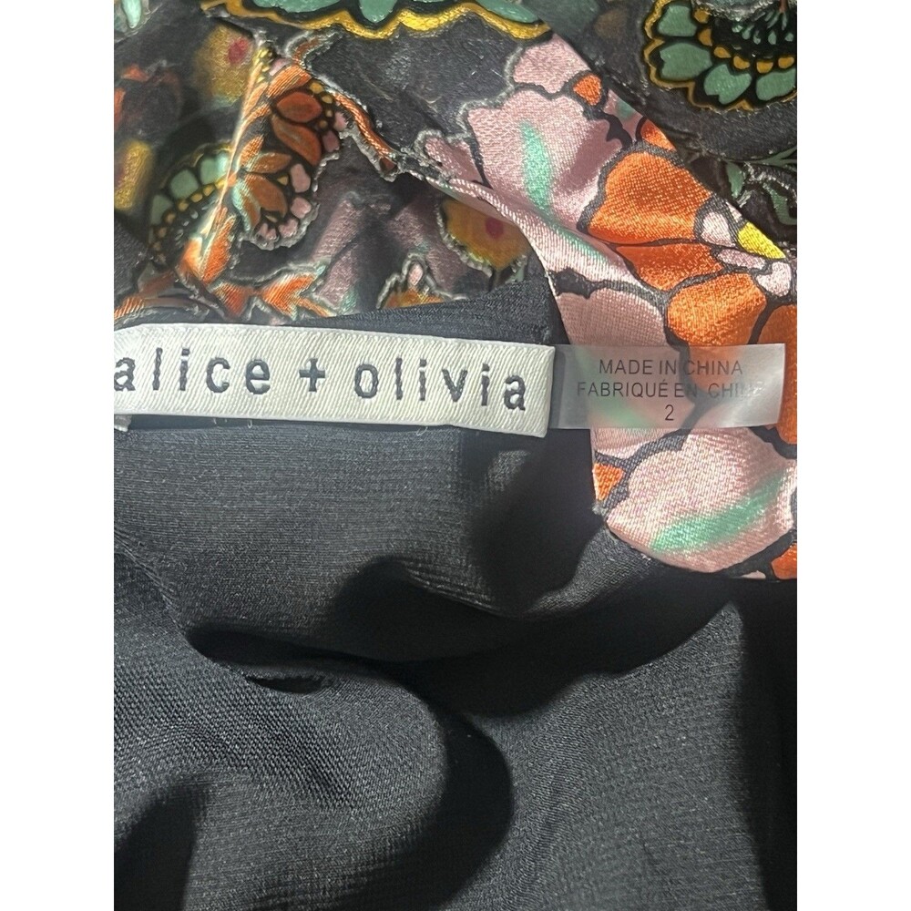 Alice + Olivia Dress Woman's Moore Tiered Layered Black Floral Vinelands Size 2 - Picture 4 of 13
